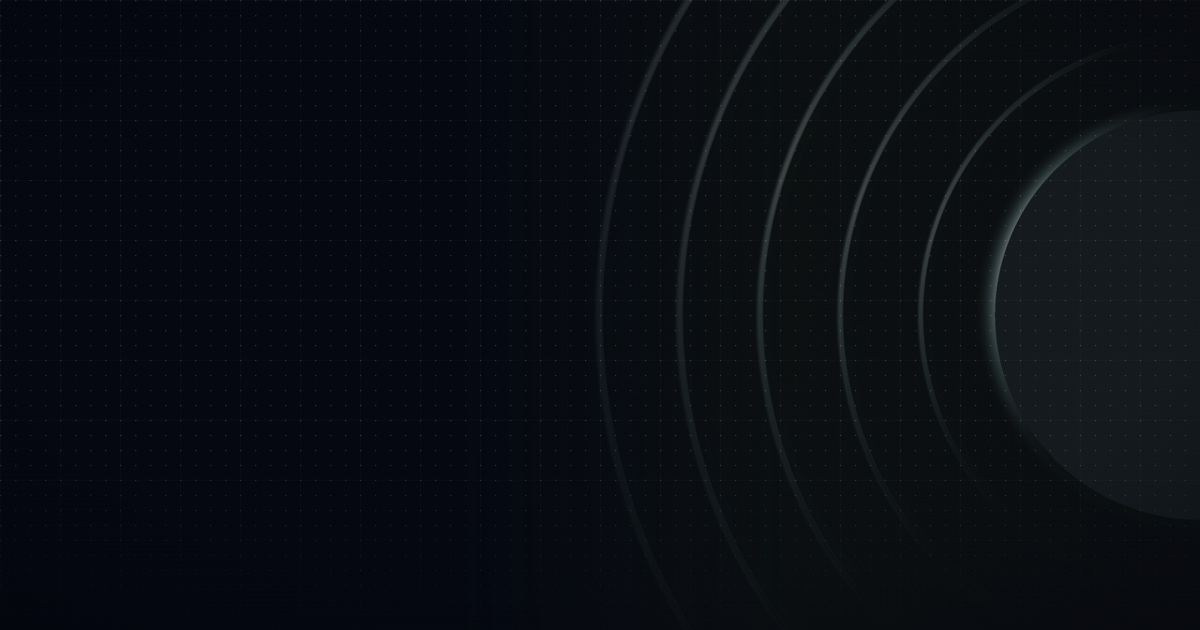 A flat dark disc at the right edge of still black liquid, with five soft concentric ripples spreading left across a faint dot grid